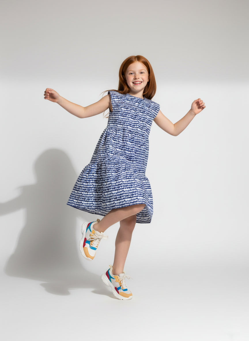 Kid's Ruffle Dress Without Lining in Cobalt Sound