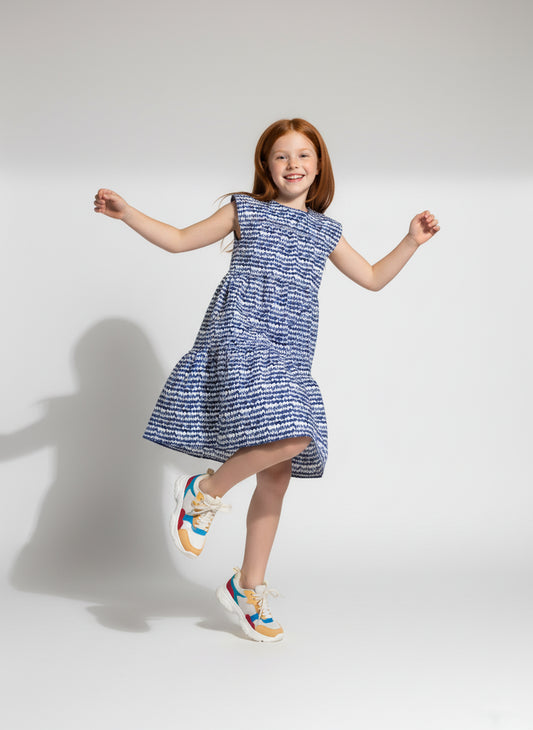 Kid's Ruffle Dress Without Lining in Cobalt Sound