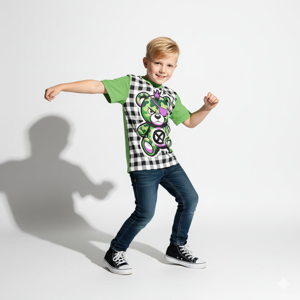 Unisex Buffalo Check/Green Camo Toxic Teddy Tee