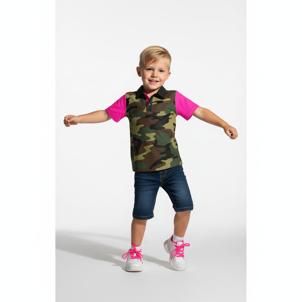 Boys Camo/Pink Polo