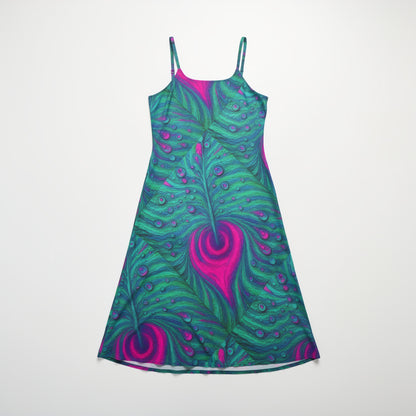 Bias Slip Dress Teal Peacock Feather