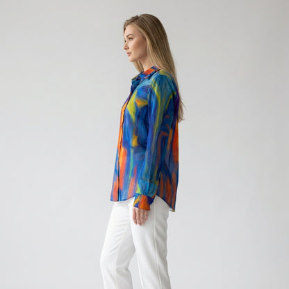 Button Front Shirt in Lightweight Organic Cotton Voile Blue Star