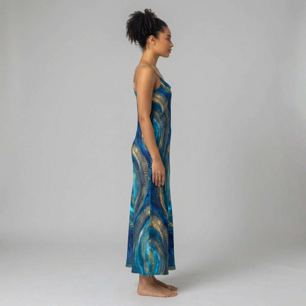 Bias Slip Dress in Monochrome Botanical Print