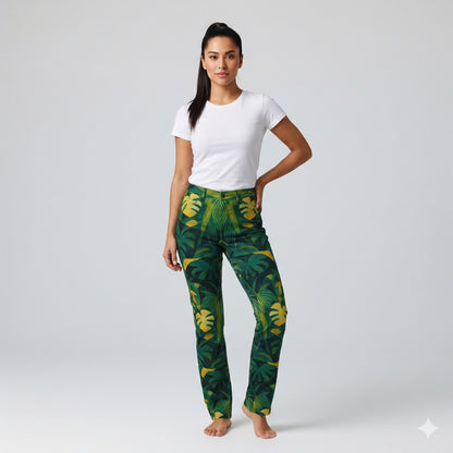 Skinny Jeans Green Leaves - Slim Jeans in Heavyweight Stretch Cotton Denim