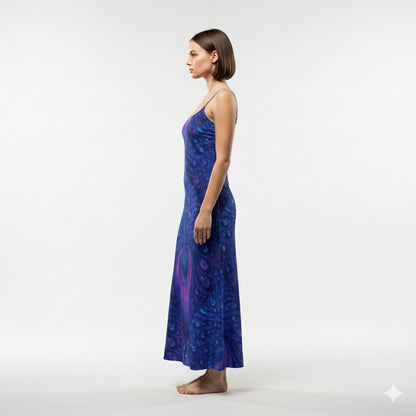 Bias Slip Dress Blue Blue Peacock Feather