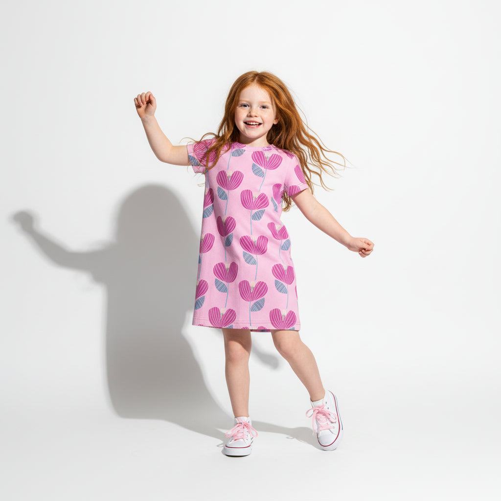 Little Lizzie T-Shirt Dress - Pink Poppy