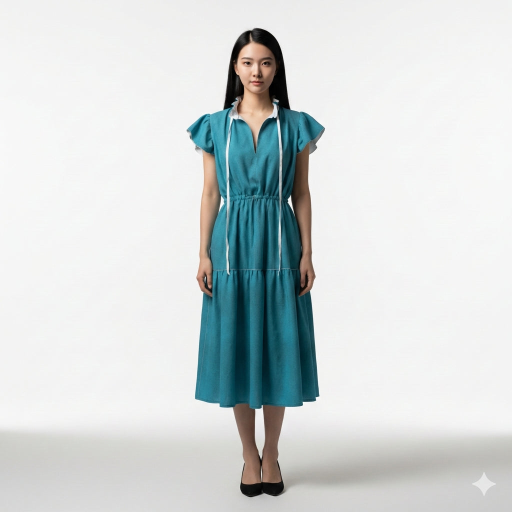 CB - Bondi Ruffle Sleeve Dress in Lightweight Cotton Poplin