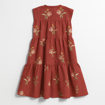Kid's Ruffle Dress Without Linning in Belle Bloom Red in Light Cotton Slub