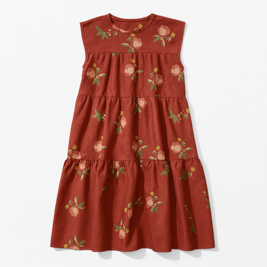 Kid's Ruffle Dress Without Linning in Belle Bloom Red in Light Cotton Slub