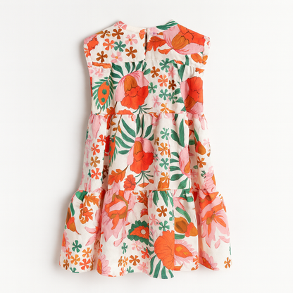 Kid's Ruffle Dress in Ecru Dutch Blossoms