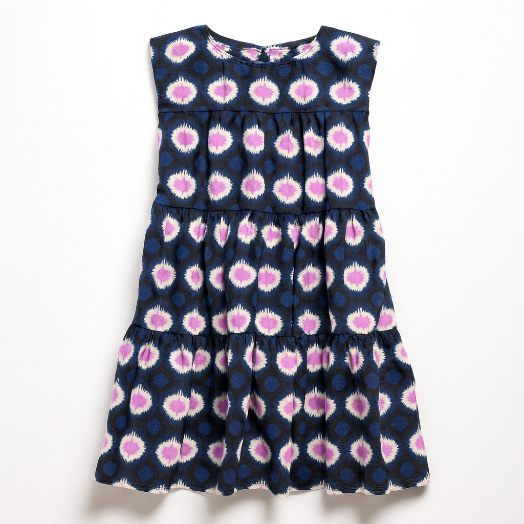 Kid's Ruffle Dress in Ink Tie Dye