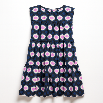 Kid's Ruffle Dress in Ink Tie Dye