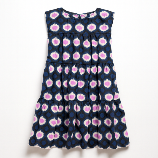 Kid's Ruffle Dress in Ink Tie Dye