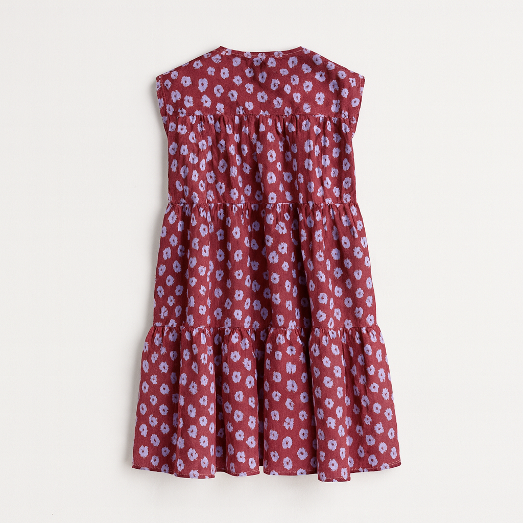 Kid's Ruffle Dress in Micro Purple Poppies