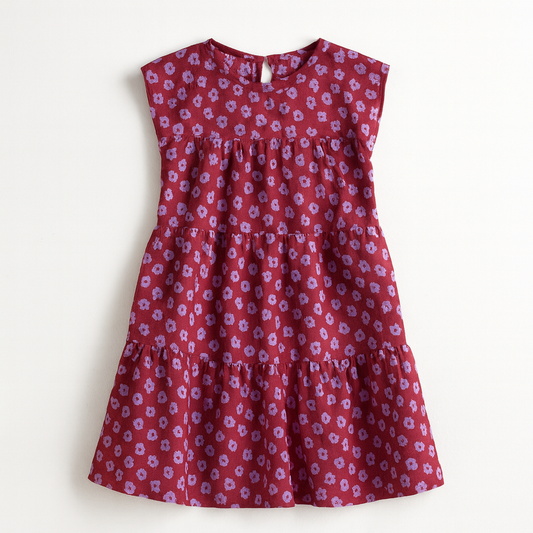 Kid's Ruffle Dress in Micro Purple Poppies