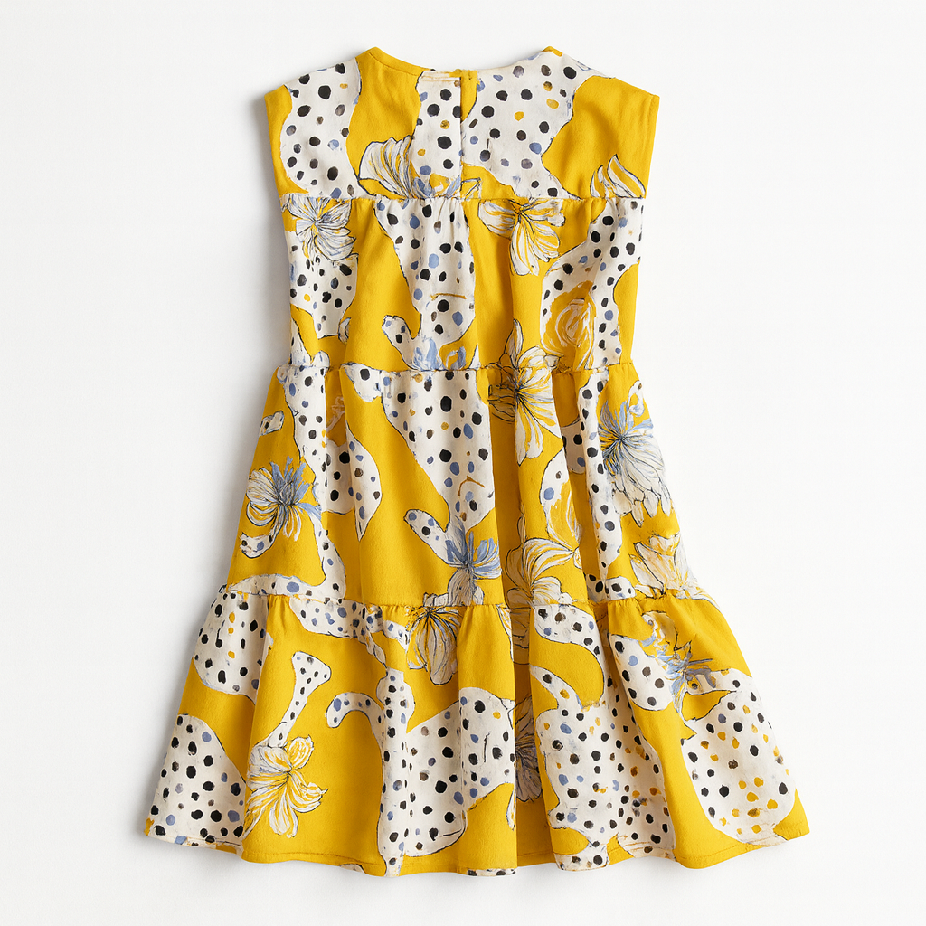 Kid's Ruffle Dress in Sketching Summer Yellow