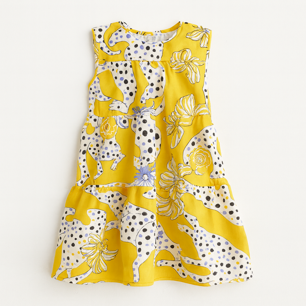 Kid's Ruffle Dress in Sketching Summer Yellow