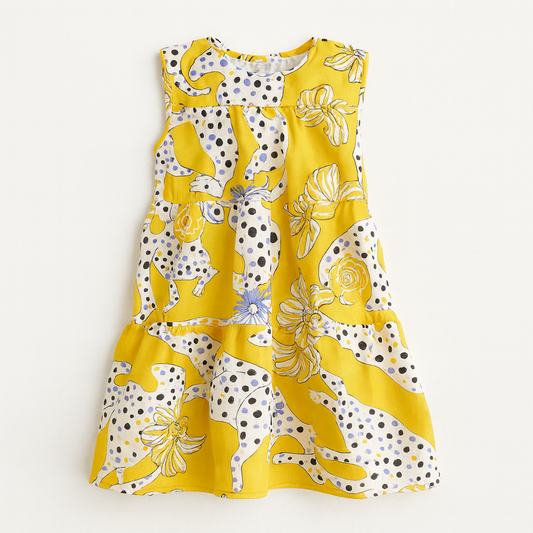 Kid's Ruffle Dress in Sketching Summer Yellow