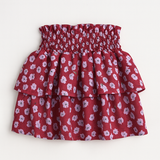 Kid's Smocked Ruffle Skirt in Micro Purple Poppies