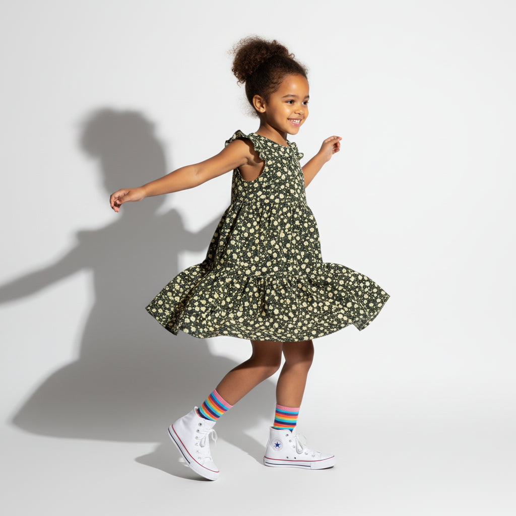 Girl Mini Flower Corduroy Dress