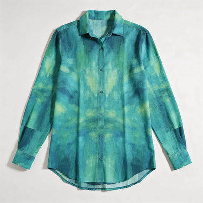 Button Front Shirt Turquoise Watercolors