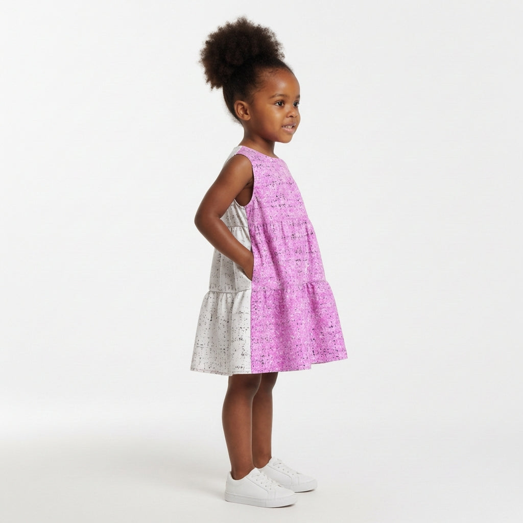 Ruffle Dress without Lining in Lightweight Cotton Poplin – Lilac Floral Speckle
