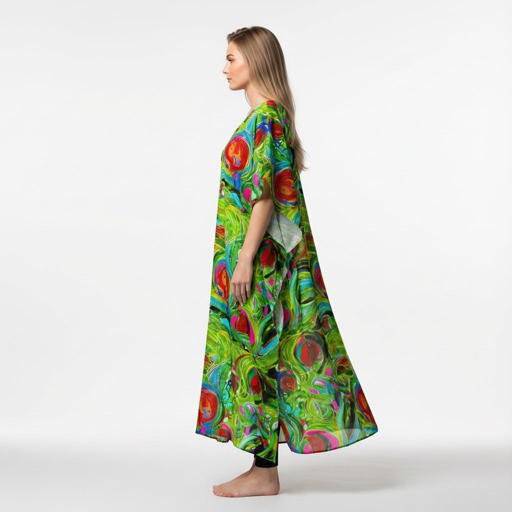 Caftan Water Lilies 2 in Lightweight Organic Cotton Voile