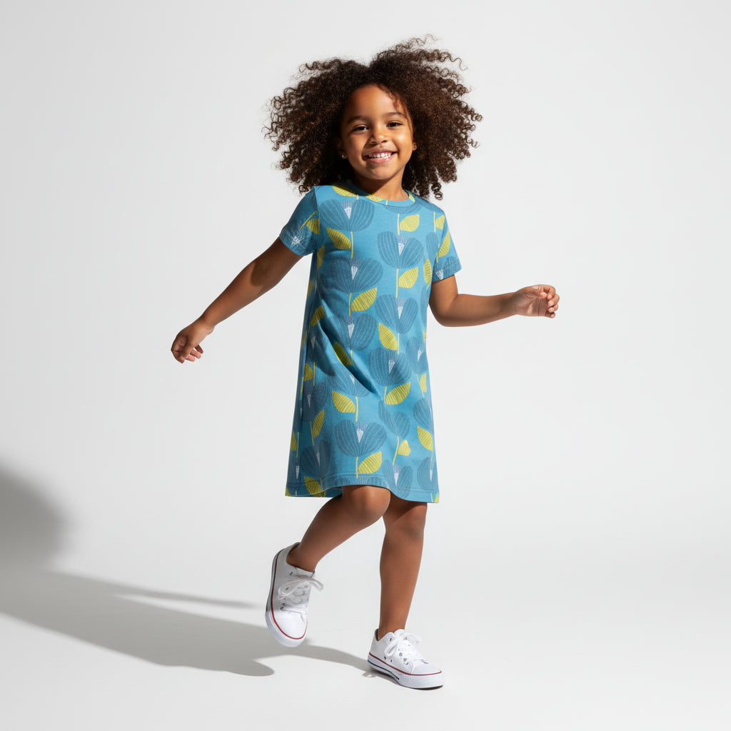Little Lizzie T-shirt Dress - Blue Poppy