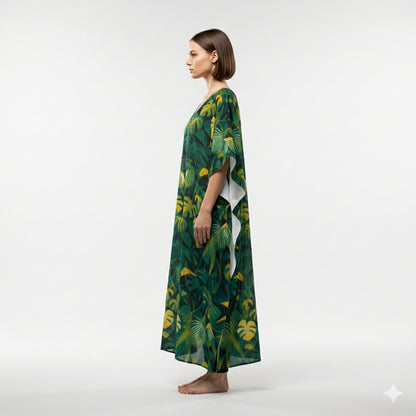 Caftan Green Leaves – Lightweight Organic Cotton Voile
