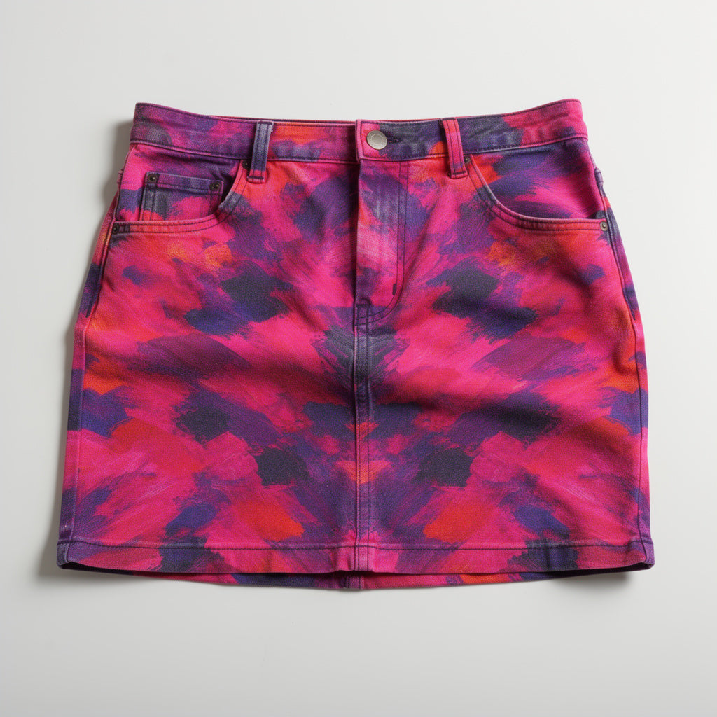 Cropped Denim Mini Skirt Pink Paint