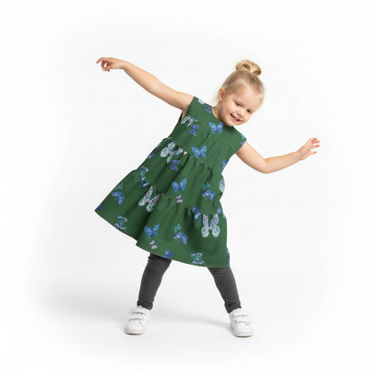 Kid's Dress Without Lining in Emerald Fluttering Butterflies
