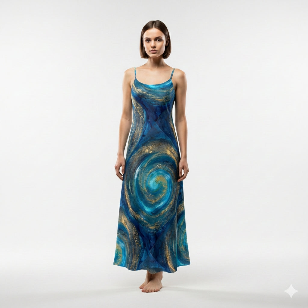 Bias Slip Dress in Monochrome Botanical Print