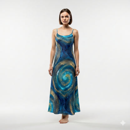 Bias Slip Dress in Monochrome Botanical Print