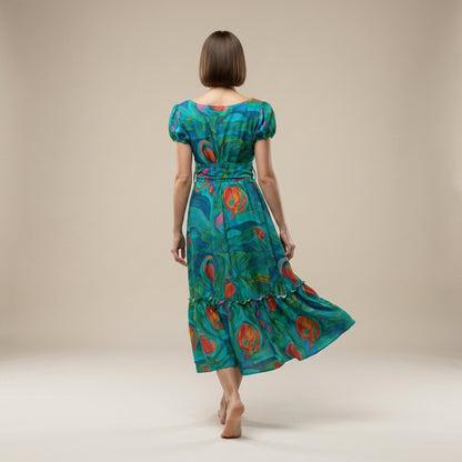 Ruffle Hem Dress Floral Swamp