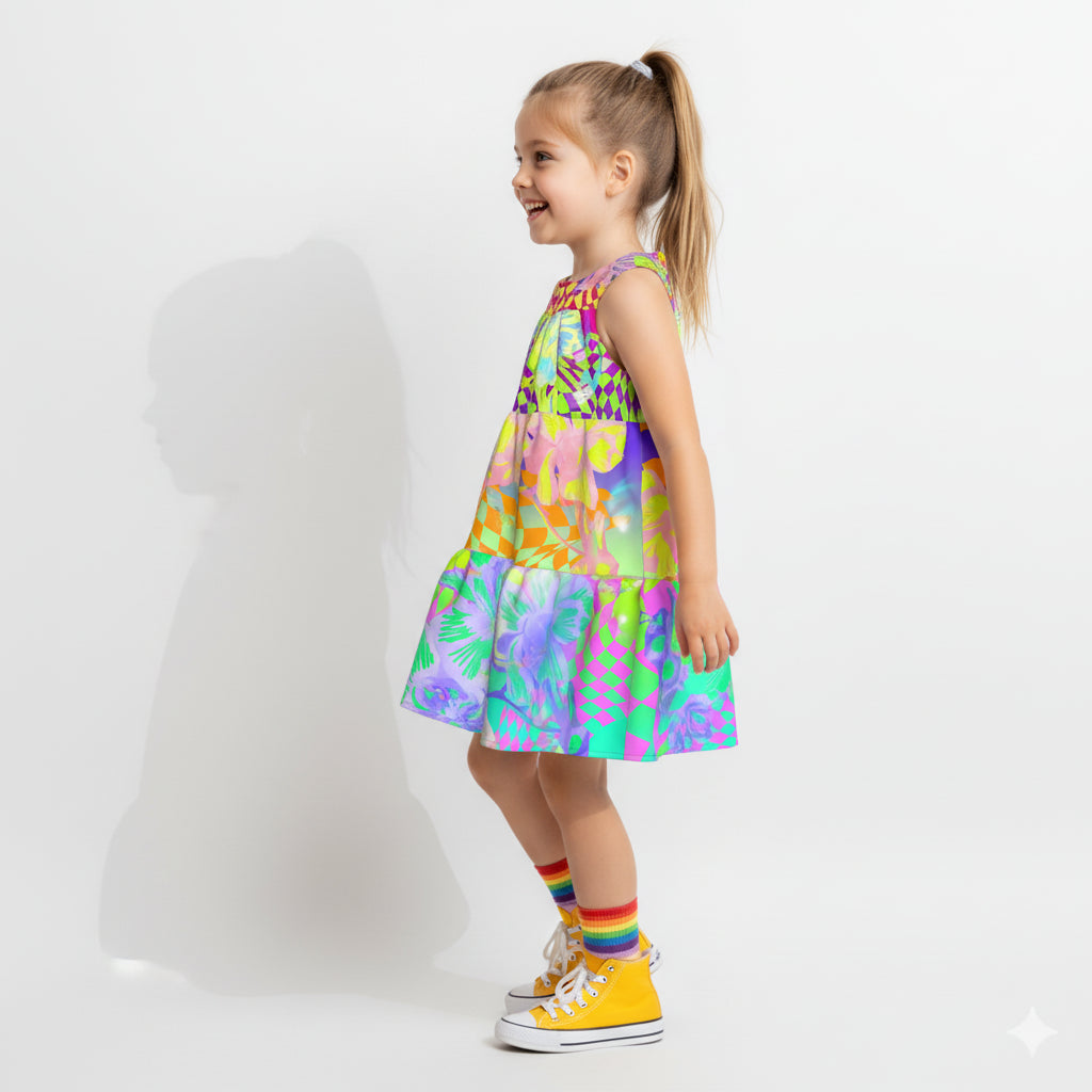kid's Orchid Check Tiered Dress