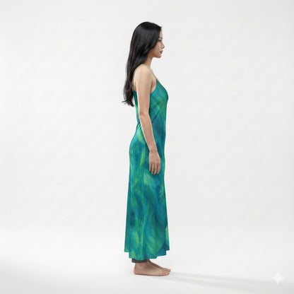 Bias Slip Dress Turquoise Watercolors