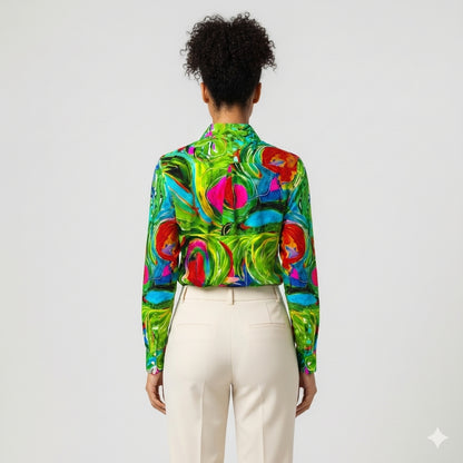 Button Front Shirt Pink Water Lilies