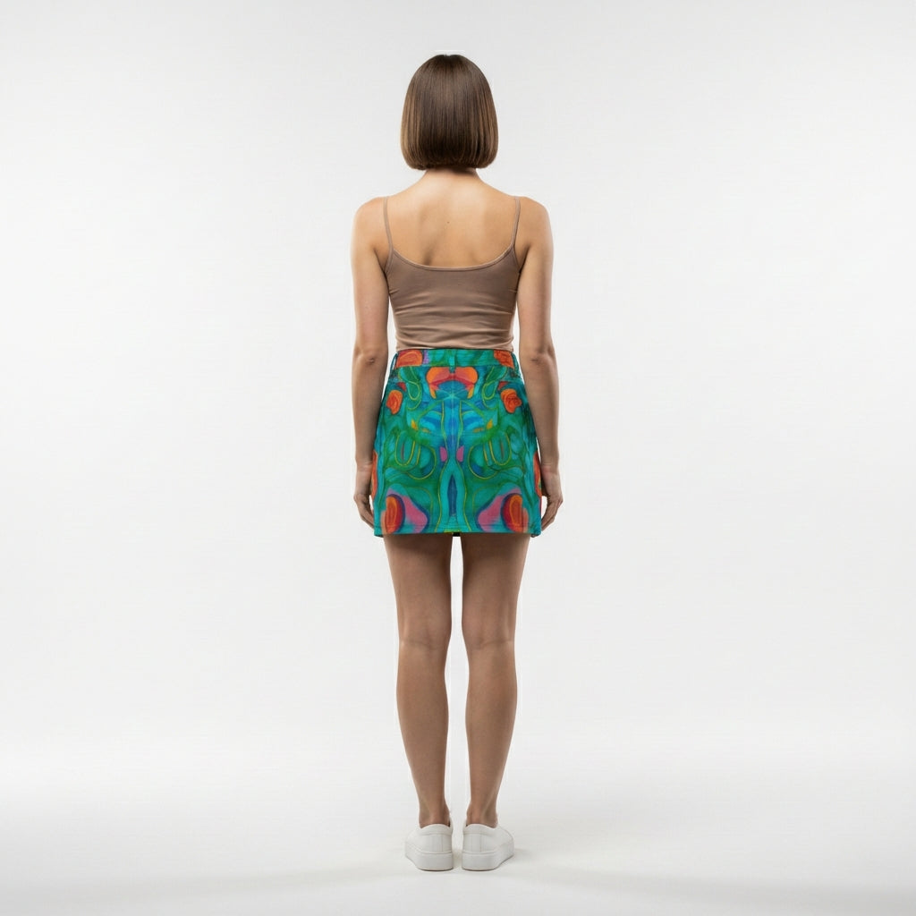 Denim Mini Skirt Floral Swamp