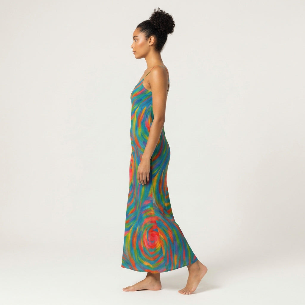 Bias Slip Dress Rainbow Circles