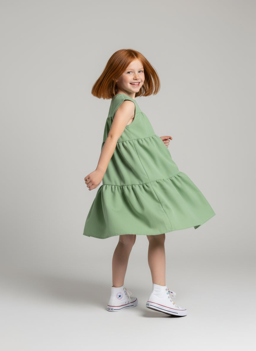 Ruffle Dress without Lining in Pima Cotton Poplin