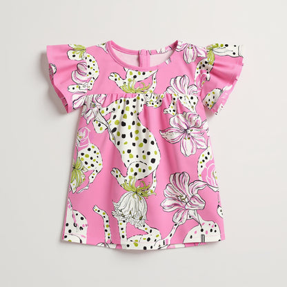 Kid's Ruffled Sleeve Top in Sketching Summer Pink