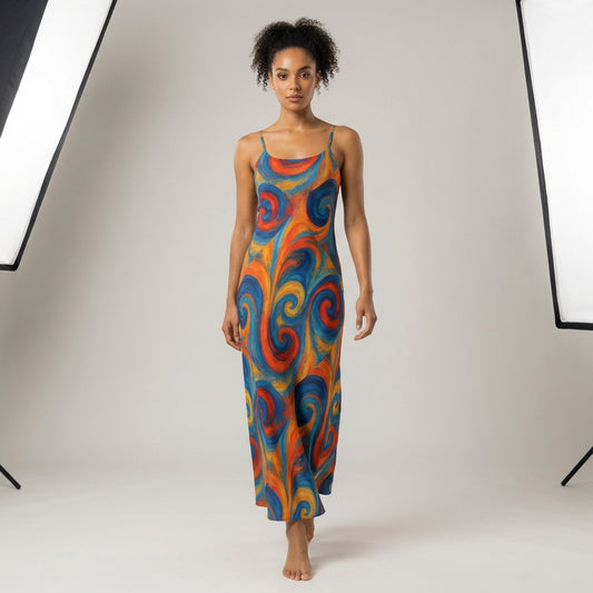 Bias Slip Dress Orange Swirls