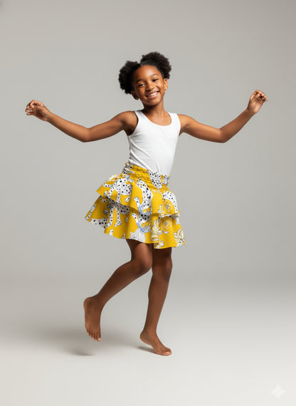 Kid's Smocked Skirt in Sketching Summer Yellow