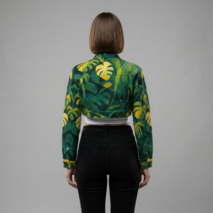 Cropped Jean Cotton Jacket Green Leaves
