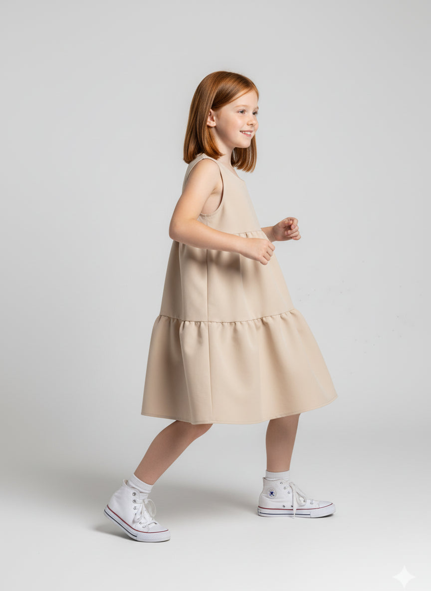 Ruffle Dress without Lining in Pima Cotton Poplin