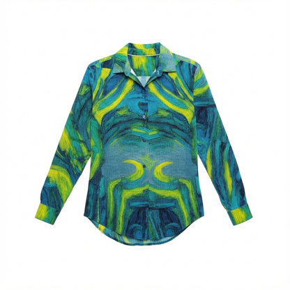 Women's Button Front Shirt Blue Jungle