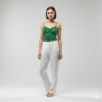 Camisole Yellow Flowers in Lightweight Organic Cotton Voile