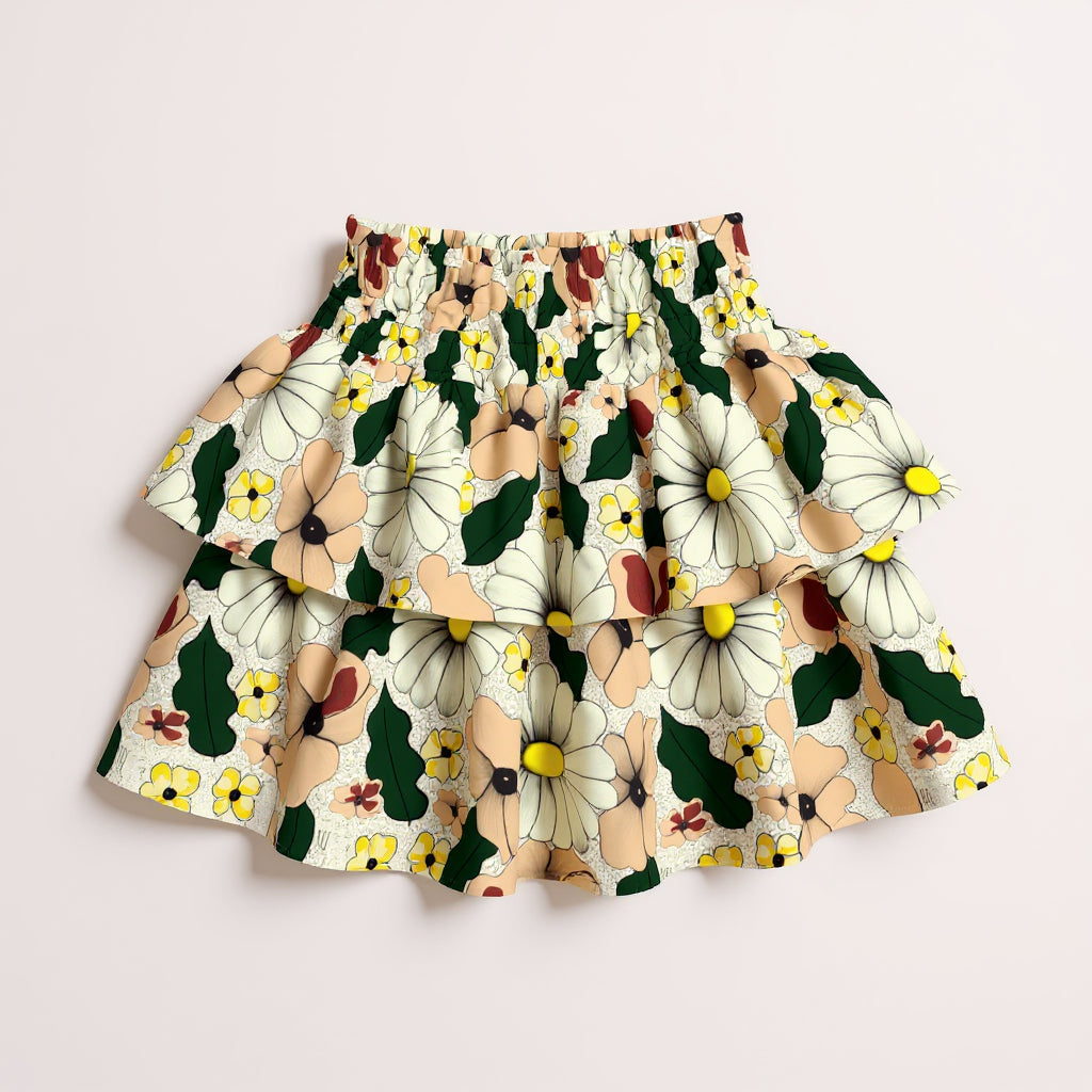 Kid's Smocked Ruffle Skirt in Ma Jong Floral