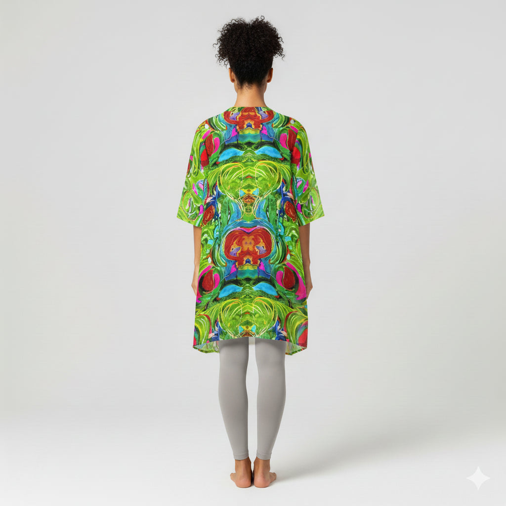 Short Caftan Dress Pink Water Lilies