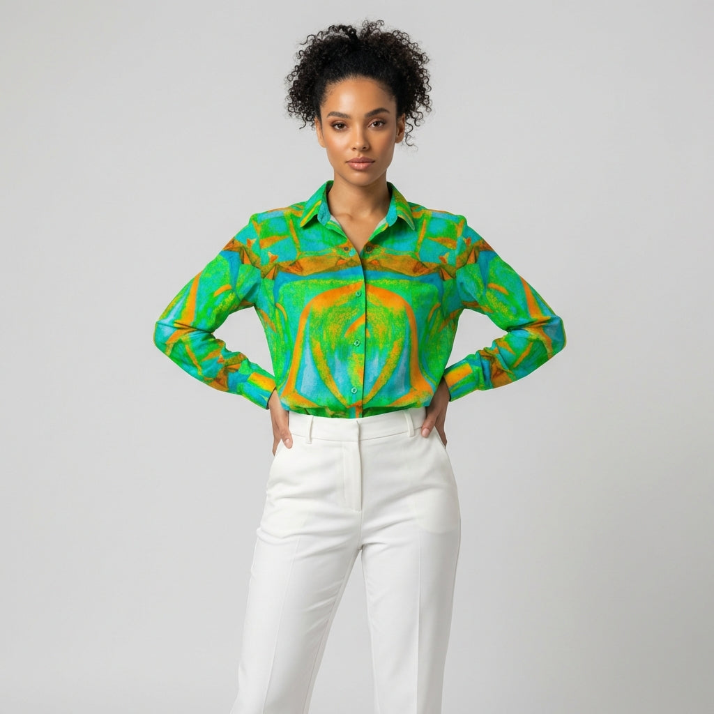 Button Front Shirt Palm Tree Island
